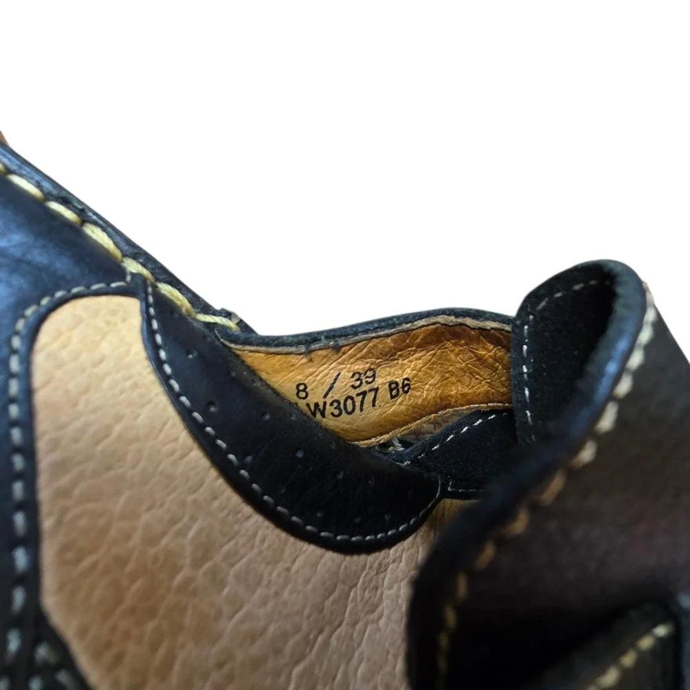 Born Black Leather Woven Wedge Sandals Slides Comfort‎ Shoes Women's Size 8 / 39